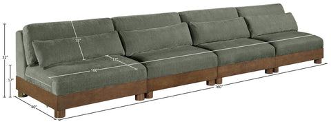 Kira 160" Green Chenille Fabric Upholstered Sofa, 4-Piece