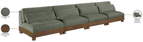 Kira 160" Green Chenille Fabric Upholstered Sofa, 4-Piece