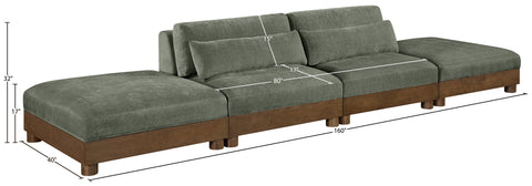 Kira 160" Green Chenille Fabric Upholstered Sofa, 4-Piece (Style 2)
