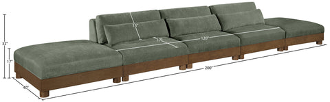Kira 200" Green Chenille Fabric Upholstered Sofa, 5-Piece