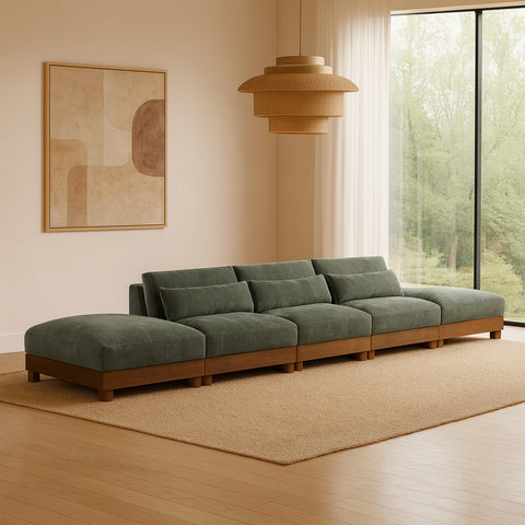 Kira 200" Green Chenille Fabric Upholstered Sofa, 5-Piece
