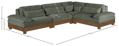 Kira 127.75" Green Chenille Fabric Upholstered Sectional, 4-Piece