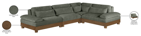 Kira 127.75" Green Chenille Fabric Upholstered Sectional, 4-Piece
