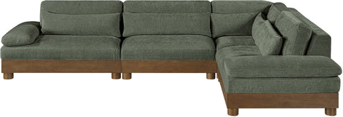 Kira 127.75" Green Chenille Fabric Upholstered Sectional, 4-Piece