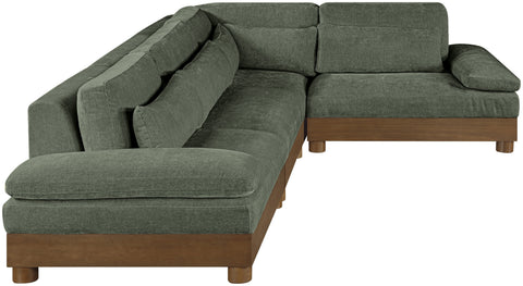 Kira 127.75" Green Chenille Fabric Upholstered Sectional, 4-Piece