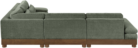 Kira 127.75" Green Chenille Fabric Upholstered Sectional, 4-Piece