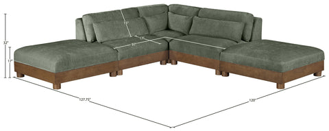 Kira 120" Green Chenille Fabric Upholstered Sectional, 5-Piece (Style 2)