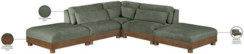 Kira 120" Green Chenille Fabric Upholstered Sectional, 5-Piece (Style 2)