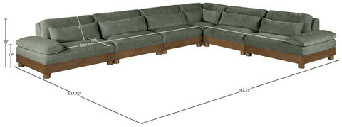 Kira 167.75" Green Chenille Fabric Upholstered Sectional, 6-Piece