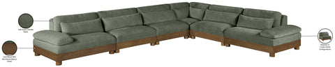 Kira 167.75" Green Chenille Fabric Upholstered Sectional, 6-Piece