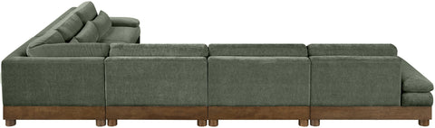 Kira 167.75" Green Chenille Fabric Upholstered Sectional, 6-Piece
