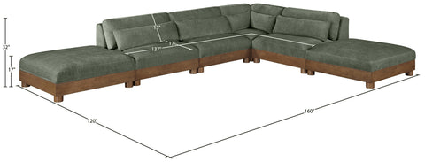 Kira 160" Green Chenille Fabric Upholstered Sectional, 6-Piece