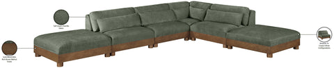 Kira 160" Green Chenille Fabric Upholstered Sectional, 6-Piece
