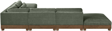 Kira 160" Green Chenille Fabric Upholstered Sectional, 6-Piece