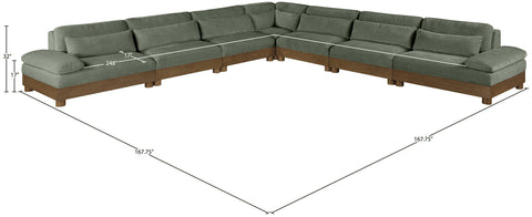 Kira 167.75" Green Chenille Fabric Upholstered Sectional, 7-Piece