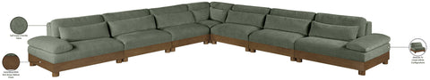Kira 167.75" Green Chenille Fabric Upholstered Sectional, 7-Piece