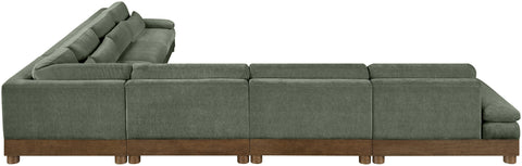 Kira 167.75" Green Chenille Fabric Upholstered Sectional, 7-Piece