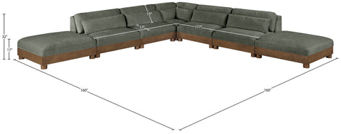 Kira 160" Green Chenille Fabric Upholstered Sectional, 7-Piece