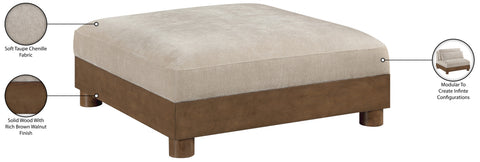 Kira Taupe Chenille Fabric Upholstered Ottoman, 1 Piece
