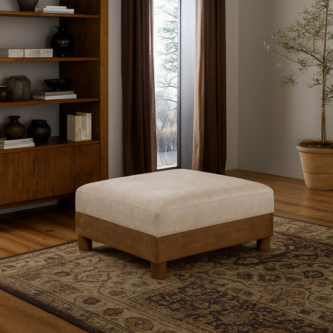 Kira Taupe Chenille Fabric Upholstered Ottoman, 1 Piece