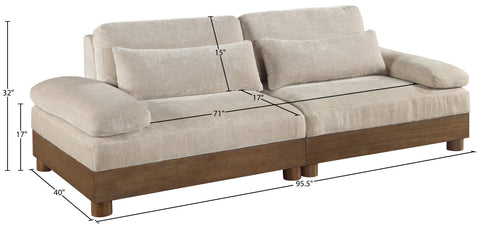 Kira 95.5" Taupe Chenille Fabric Upholstered Sofa, 2-Piece