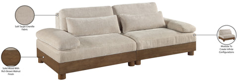 Kira 95.5" Taupe Chenille Fabric Upholstered Sofa, 2-Piece
