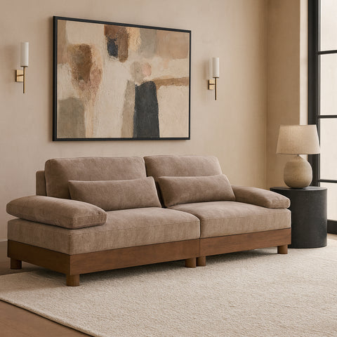 Kira 95.5" Taupe Chenille Fabric Upholstered Sofa, 2-Piece