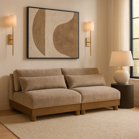 Kira 80" Taupe Chenille Fabric Upholstered Sofa, 2-Piece