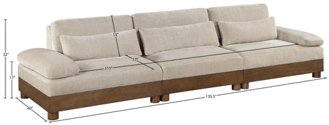 Kira 135.5" Taupe Chenille Fabric Upholstered Sofa, 3-Piece