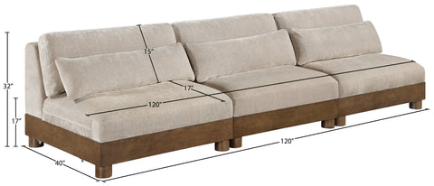 Kira 120" Taupe Chenille Fabric Upholstered Sofa, 3-Piece