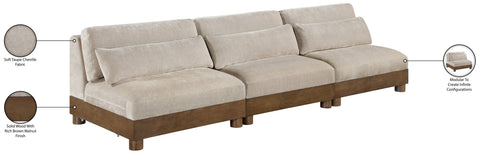 Kira 120" Taupe Chenille Fabric Upholstered Sofa, 3-Piece