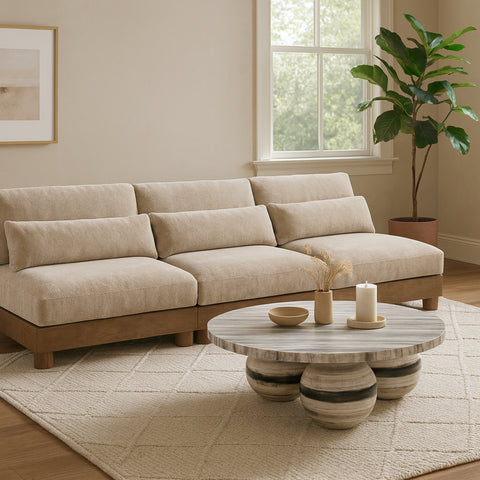 Kira 120" Taupe Chenille Fabric Upholstered Sofa, 3-Piece