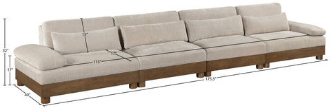 Kira 175.5" Taupe Chenille Fabric Upholstered Sofa, 4-Piece