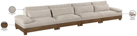 Kira 175.5" Taupe Chenille Fabric Upholstered Sofa, 4-Piece