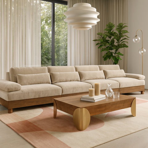 Kira 175.5" Taupe Chenille Fabric Upholstered Sofa, 4-Piece