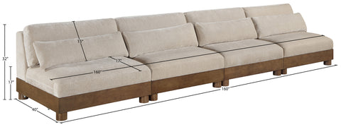 Kira 160" Taupe Chenille Fabric Upholstered Sofa, 4-Piece