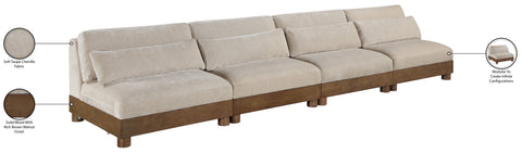 Kira 160" Taupe Chenille Fabric Upholstered Sofa, 4-Piece