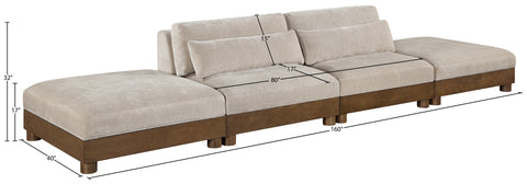 Kira 160" Taupe Chenille Fabric Upholstered Sofa, 4-Piece (Style 2)