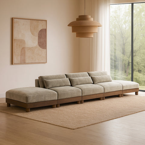 Kira 200" Taupe Chenille Fabric Upholstered Sofa, 5-Piece