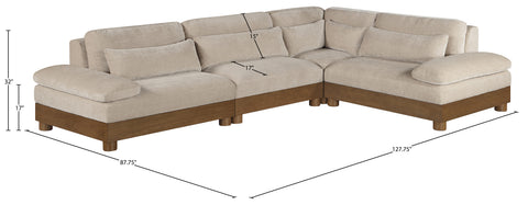 Kira 127.75" Taupe Chenille Fabric Upholstered Sectional, 4-Piece