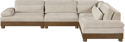 Kira 127.75" Taupe Chenille Fabric Upholstered Sectional, 4-Piece
