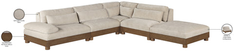 Kira 120" Taupe Chenille Fabric Upholstered Sectional, 5-Piece