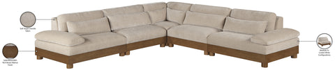 Kira 127.75" Taupe Chenille Fabric Upholstered Sectional, 5-Piece