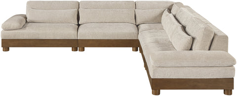Kira 127.75" Taupe Chenille Fabric Upholstered Sectional, 5-Piece