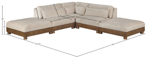 Kira 120" Taupe Chenille Fabric Upholstered Sectional, 5-Piece (Style 2)