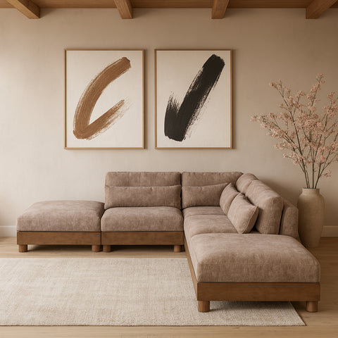Kira 120" Taupe Chenille Fabric Upholstered Sectional, 5-Piece (Style 2)