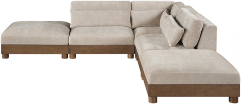 Kira 120" Taupe Chenille Fabric Upholstered Sectional, 5-Piece (Style 2)
