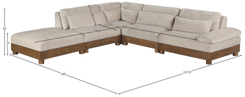 Kira 127.75" Taupe Chenille Fabric Upholstered Sectional, 5-Piece (Style 2)