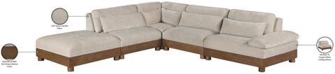 Kira 127.75" Taupe Chenille Fabric Upholstered Sectional, 5-Piece (Style 2)