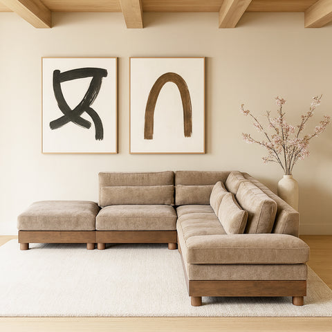 Kira 127.75" Taupe Chenille Fabric Upholstered Sectional, 5-Piece (Style 2)